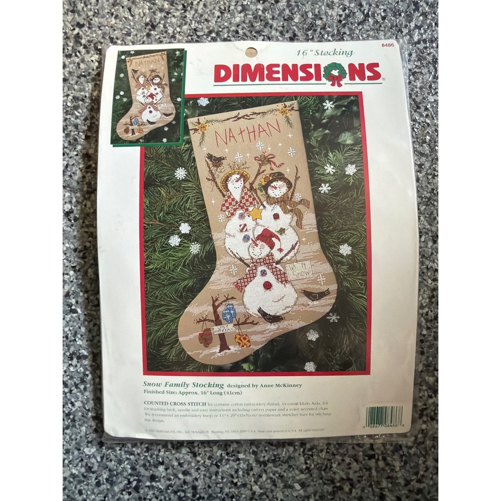 Dimensions Snow Family Stocking Counted Cross Stitch Kit 8486 Anne McKinney 16in